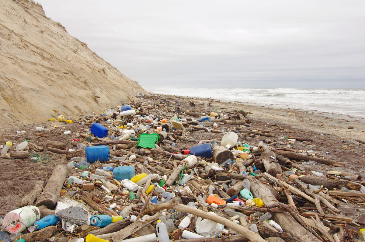 plastic waste near ocean